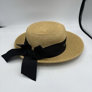 Scala‎ Sun Hat Paper Poly Woven Womens One Size Straw Look Beach Pool Handmade